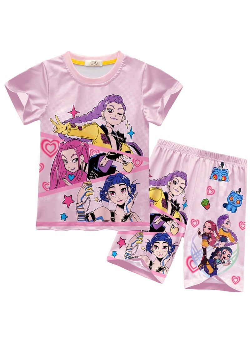 general Kpop Demon Hunters Printed Short Sleeve Shorts Set Kids Loungewear Set Refreshing Not Stuffy - Image 1
